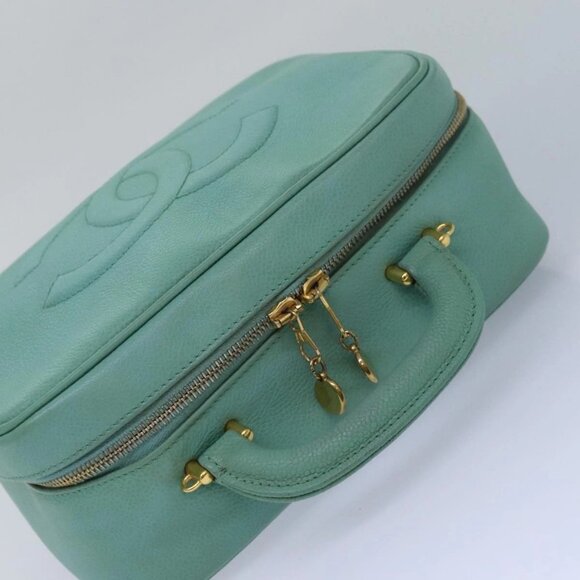 CHANEL Vanity COCO Mark Hand Bag Calf Skin Emerald Green CC Auth - Picture 11 of 16